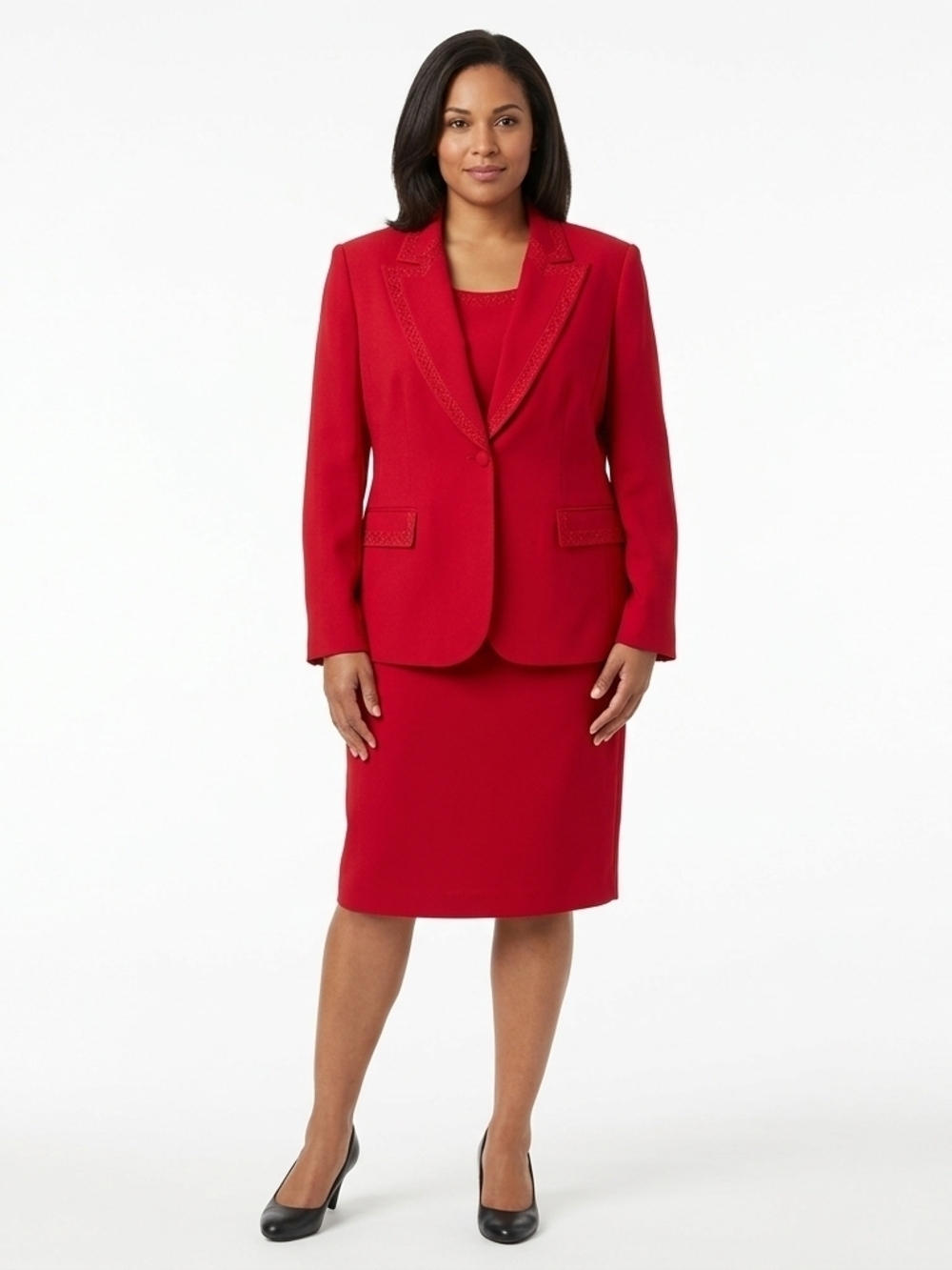 John Meyer of Norwich Vintage Red 3-Piece Skirt Suit Set Size 18 Embroidered